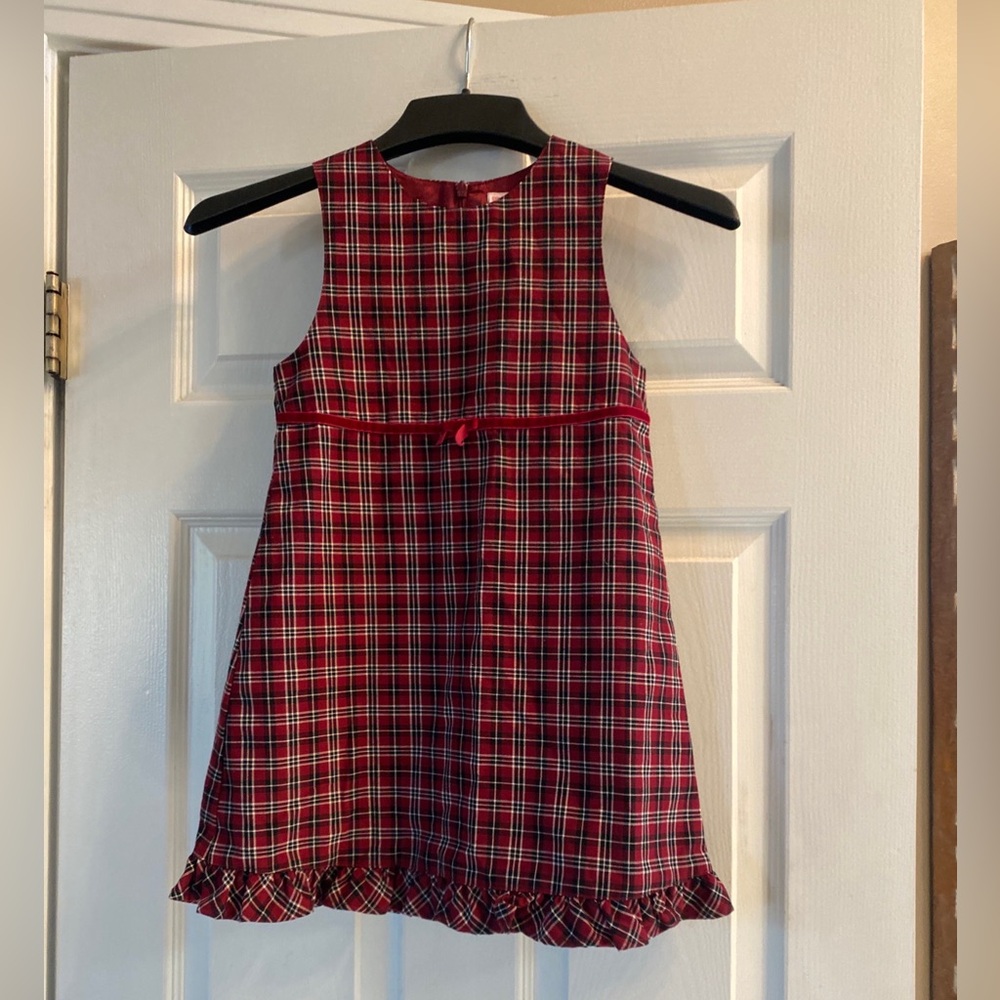Girls Sz XL 6 Yr Old GYMBOREE burgundy black plaid Christmas dress Vintage